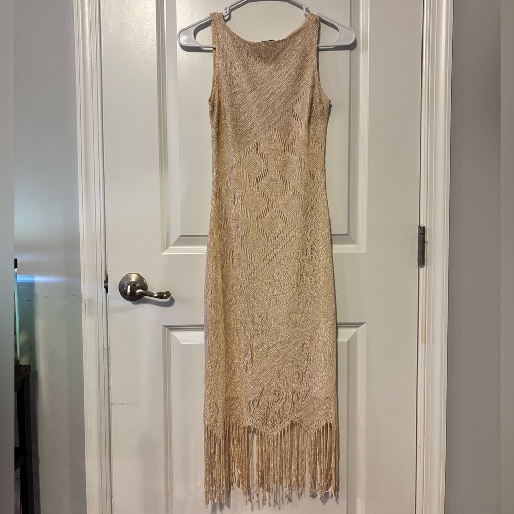 Beige Sparkly Fringe Dress